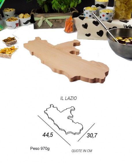 Tagliere in legno a forma di regione Lazio - dimensione 44.5 x 30.7 - Elga Design